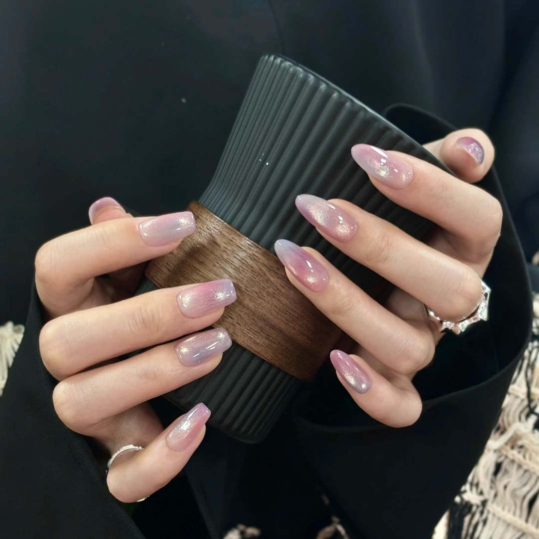 「S1568紫霞仙子」晕染烟花猫眼手工穿戴甲 18种甲型定制