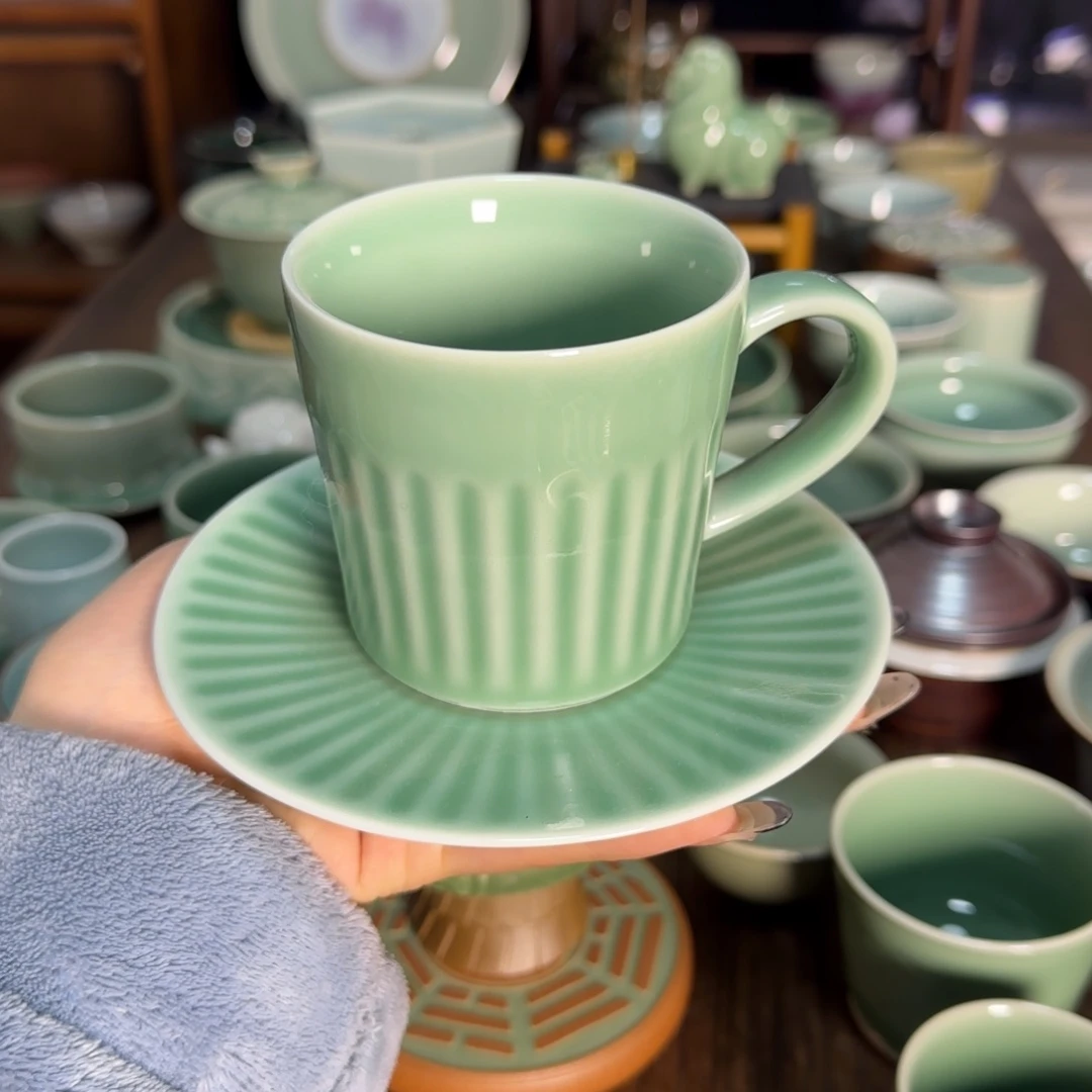 摆件陶龙泉青瓷咖啡杯