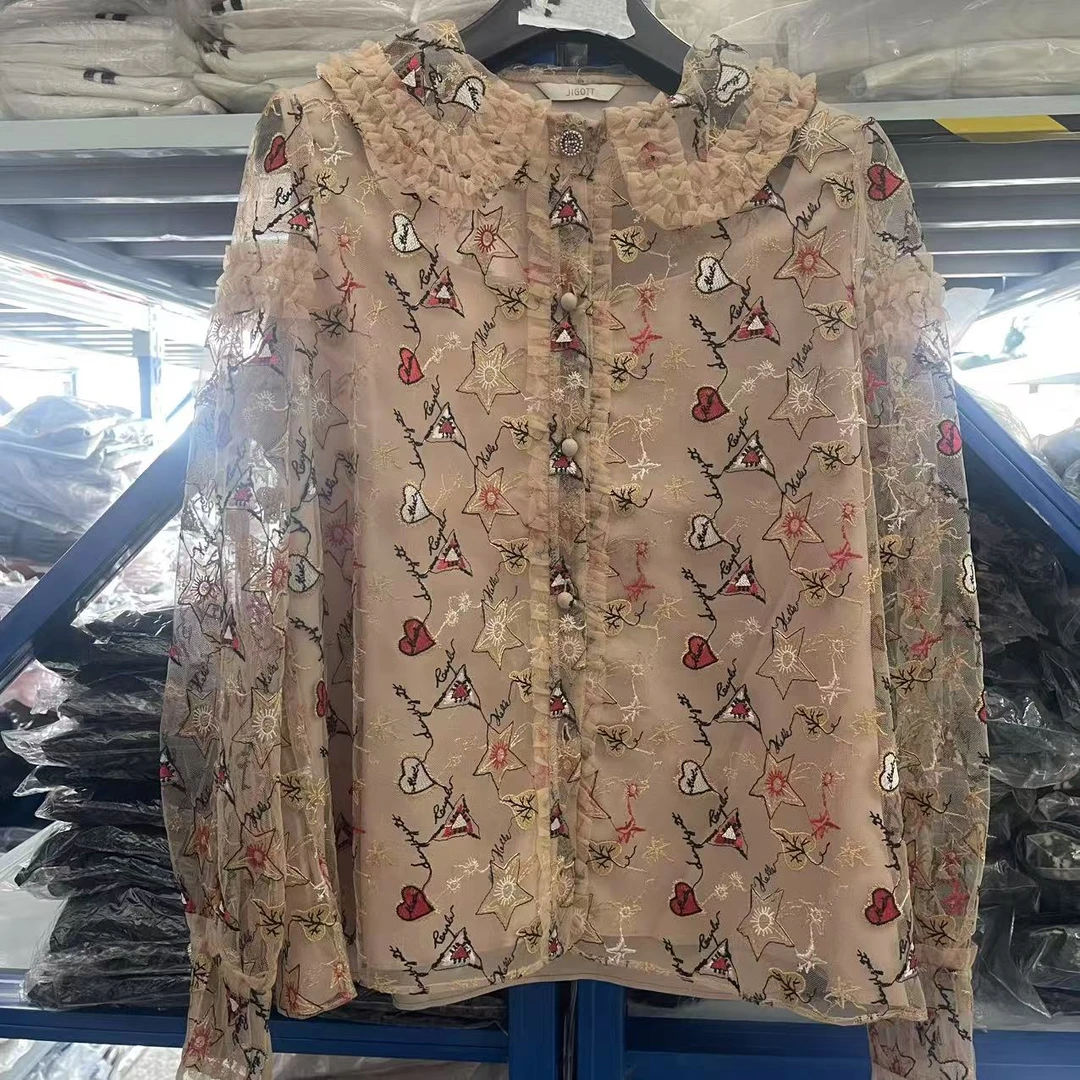 (孤品）衬衫长袖连衣裙夏季百搭薄款飞飞袖立领碎花直筒型