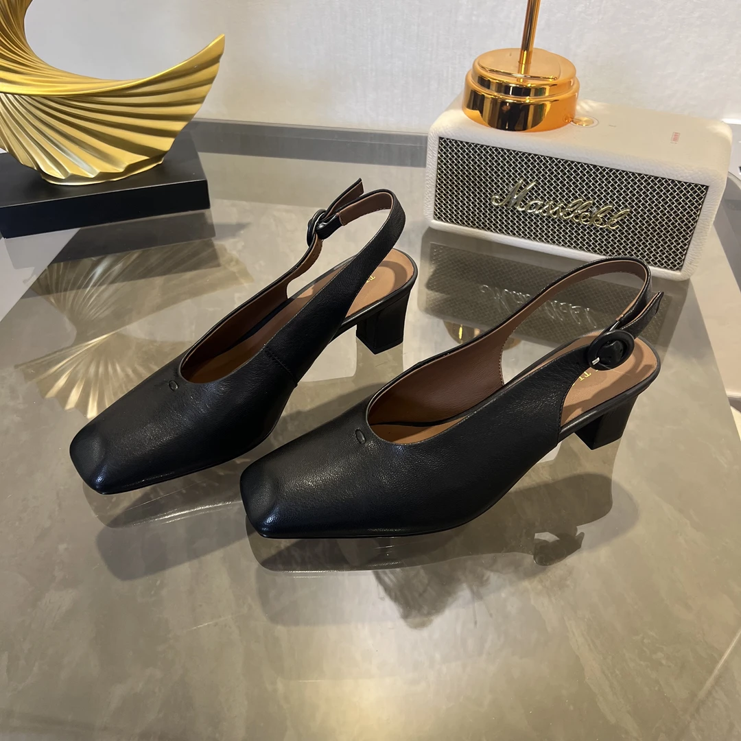 2025年春夏季新款时尚百搭方头浅口单鞋女粗跟御姐后空高跟鞋9297