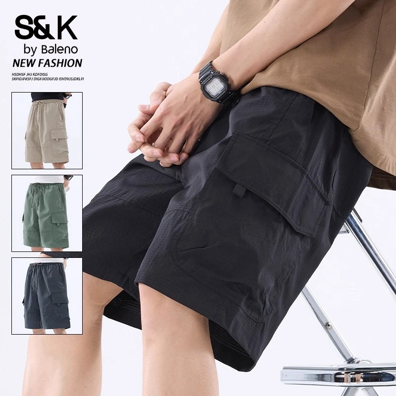 班尼路夏季薄款冰丝工装短裤男士2025新款休闲运动凉感直筒五分裤