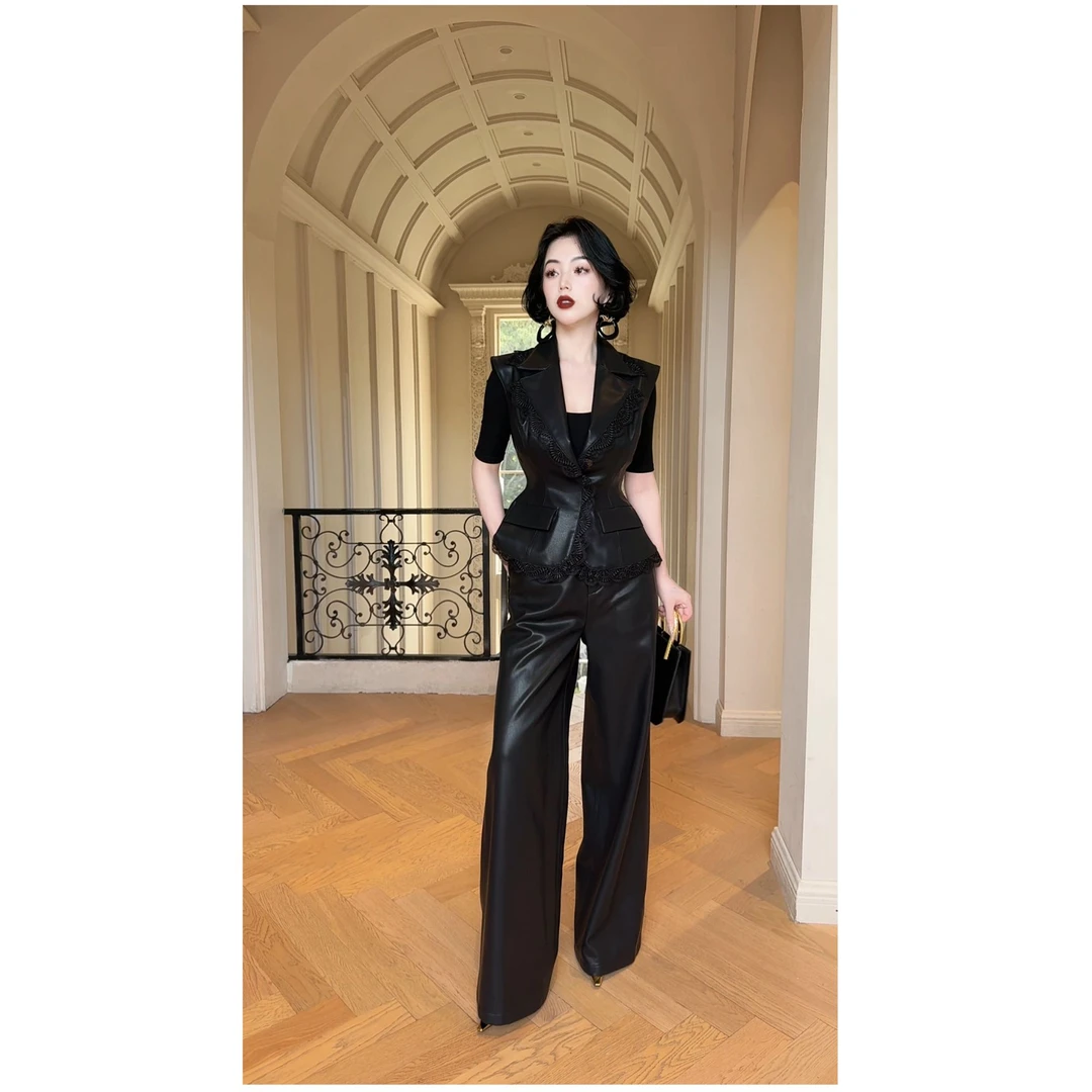 LYXJ【圣保罗爵士】通勤风环保皮法式时尚套装+上衣+裤子12456