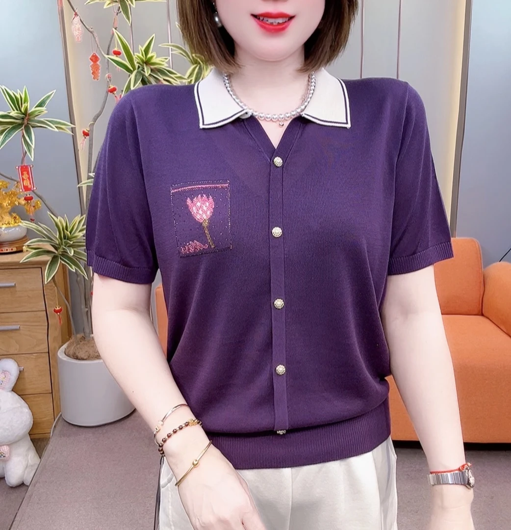 2025 新款高品质拼色翻领天丝短袖6167