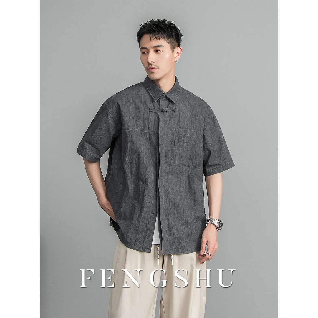 【清仓】 设计感盘扣复古衬衫男士2025夏季小众宽松中国风短袖衬衫