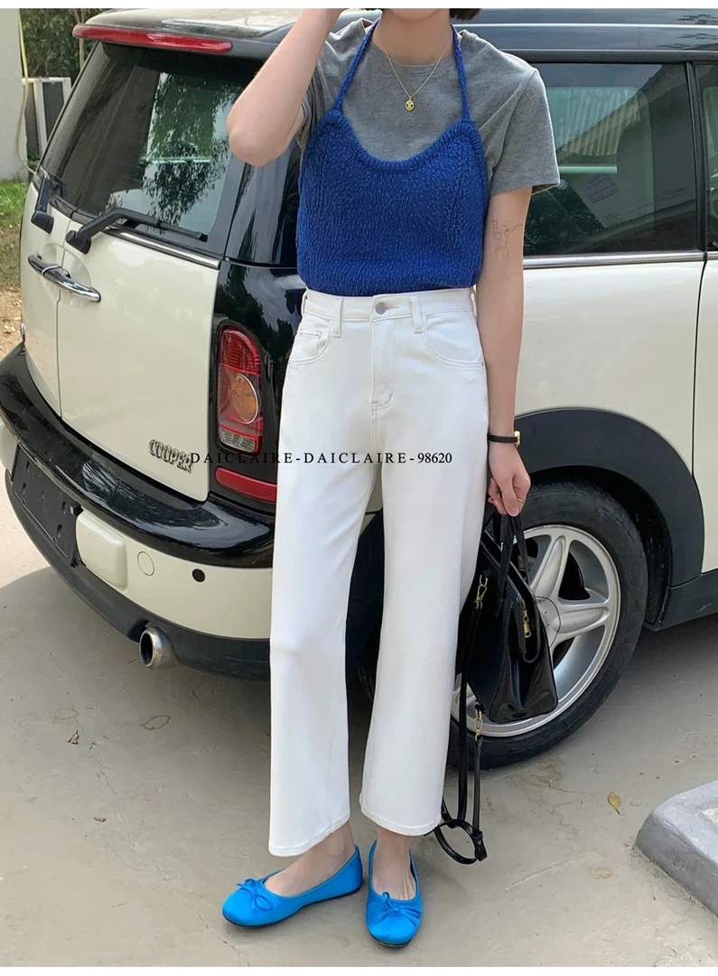 代嘉儿daiclaire牛仔裤女早春新款宽松白色九分阔腿奶奶裤98620女