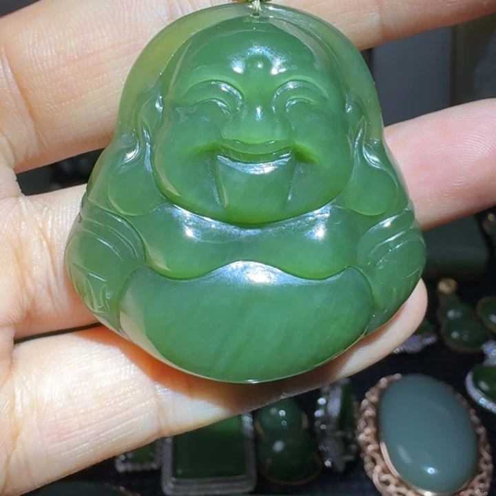和田玉未镶嵌颈饰猫眼佛公45