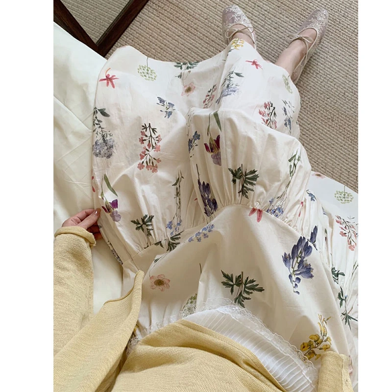 【夏央家】2025夏100%全棉碎花半身裙女松紧腰长裙6630-1