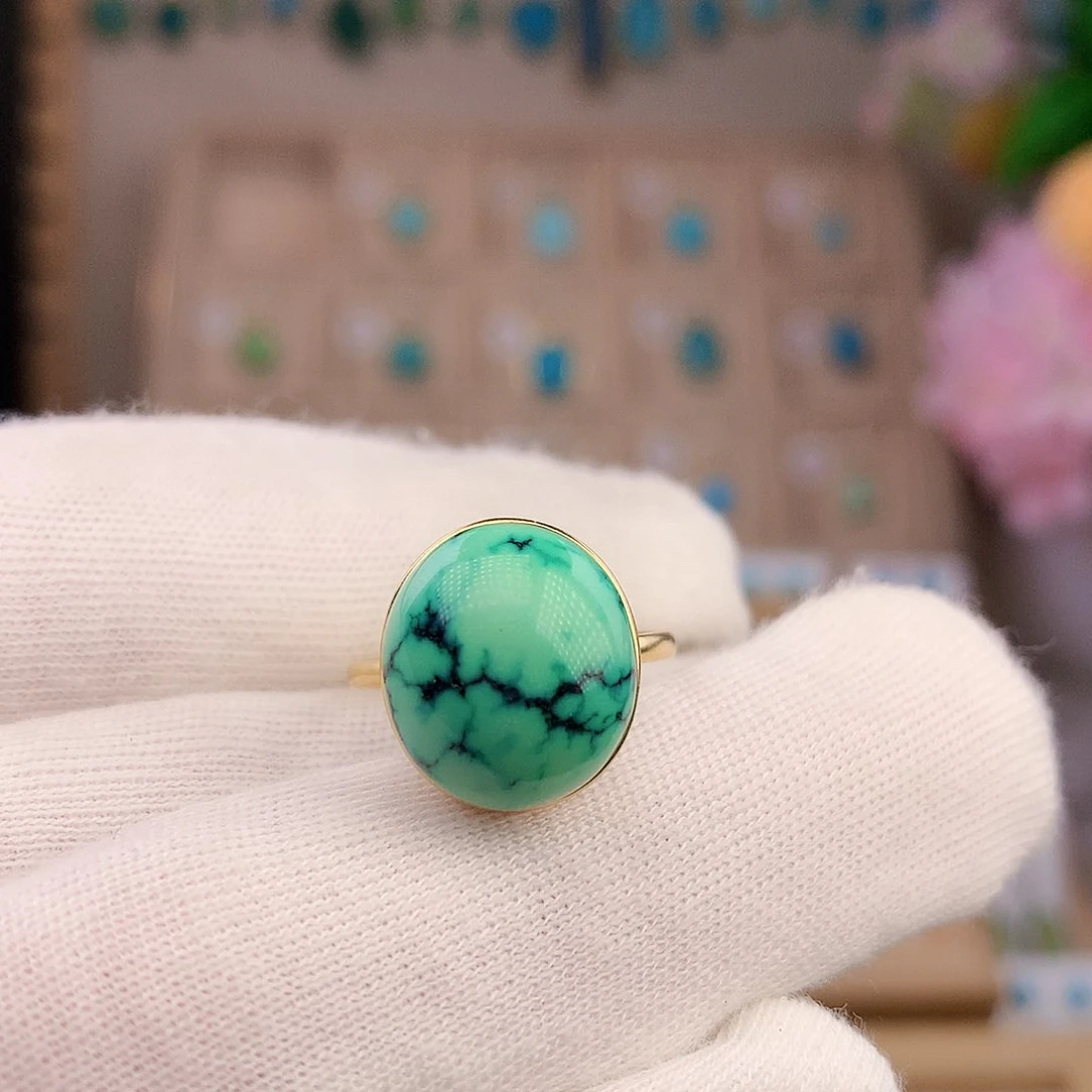 天***师绿松石18K金镶嵌戒指