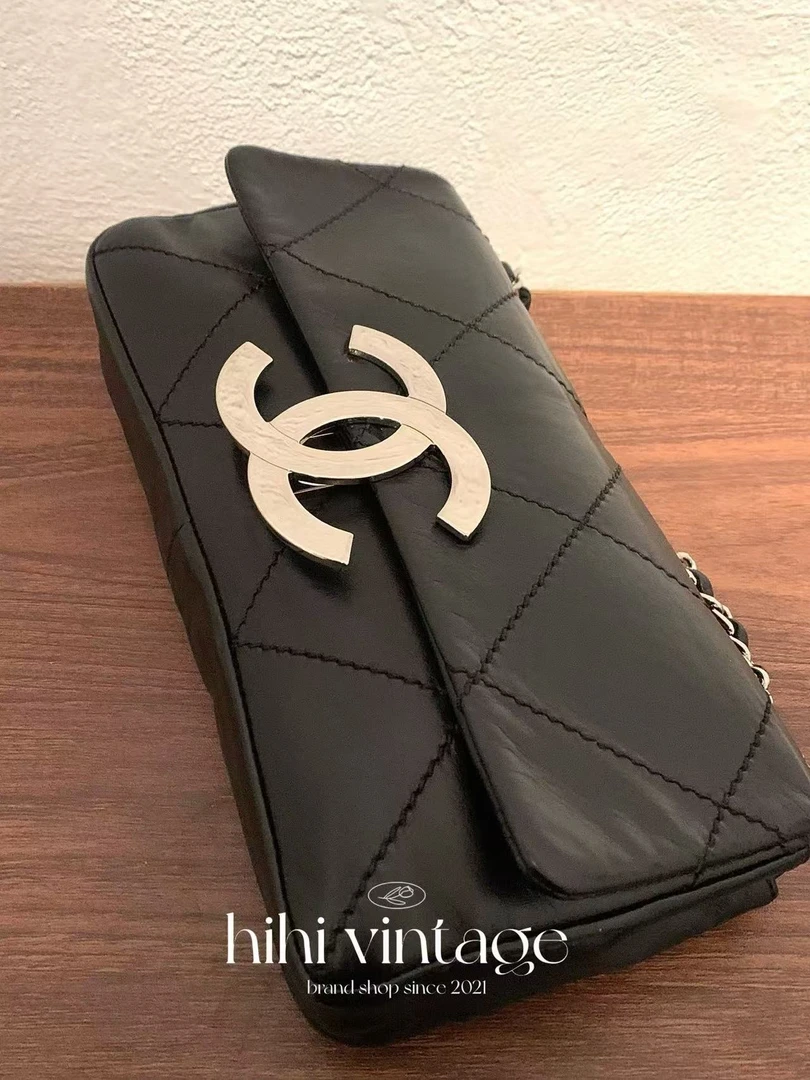 95新 Chanel/香奈儿 HIHI/黑银大logo链条包/12494158