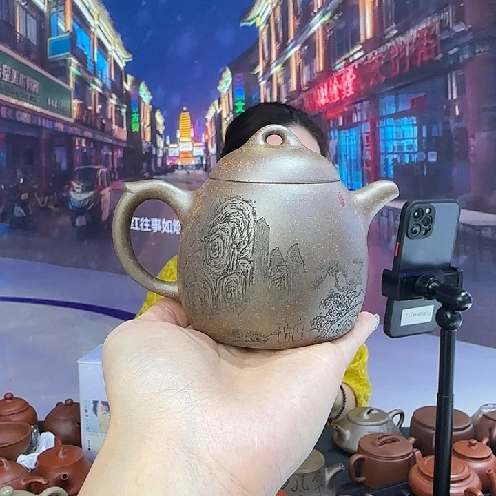 天***钱紫砂茶杯还原烧秦权   刻绘山水200CC