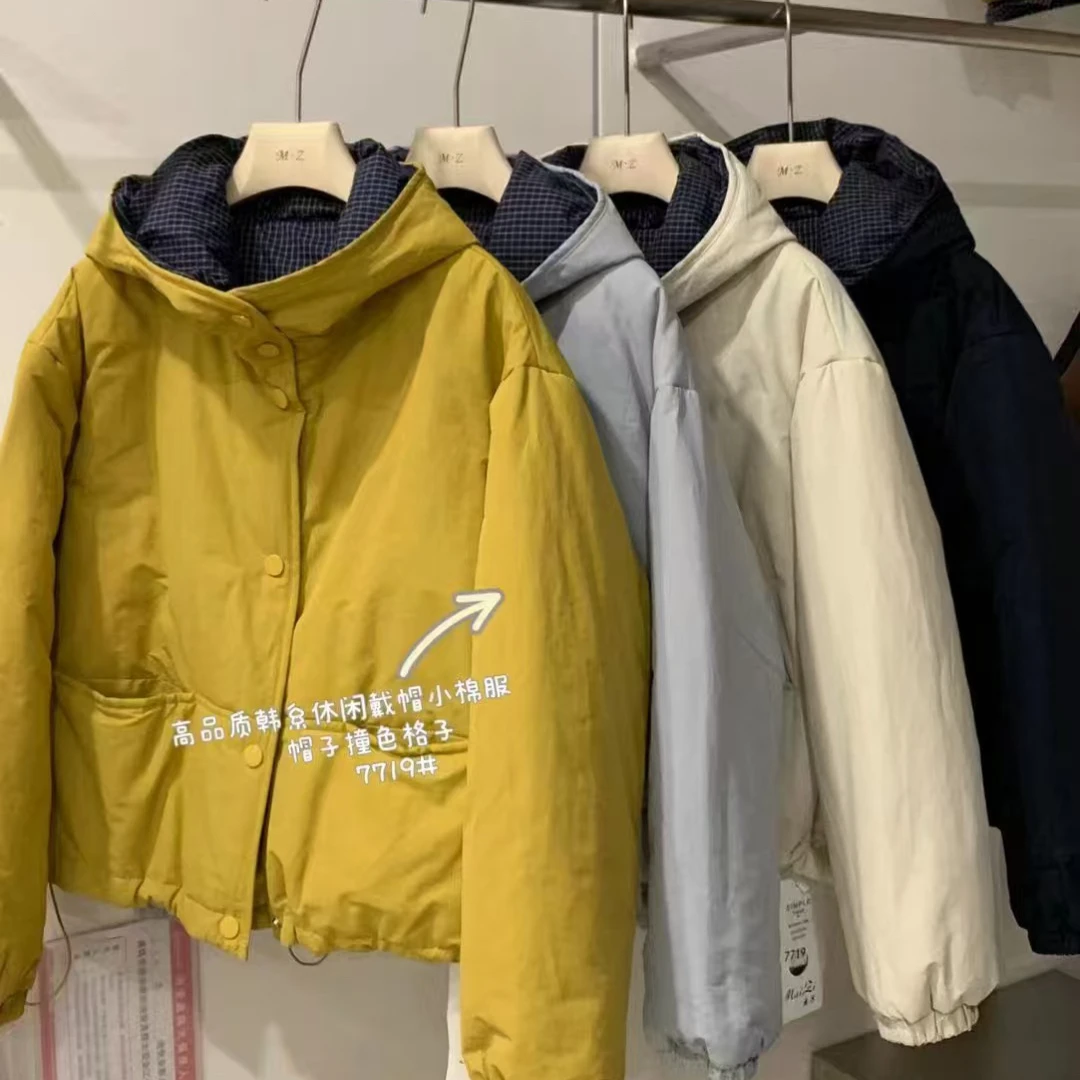 7719 秋冬季新款宽松设计感韩版连帽保暖外套棉服