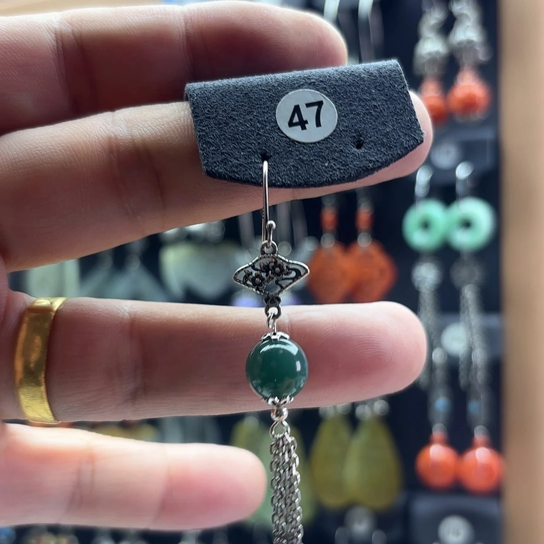 翡翠耳饰银S925镶嵌X*A天然翡翠耳饰925银