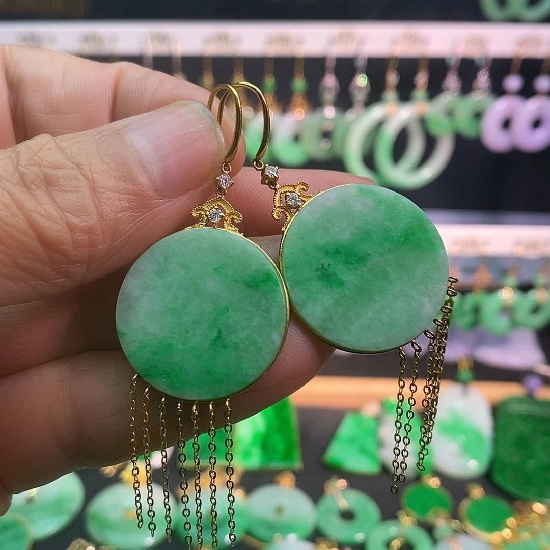 翡翠18K金镶嵌耳饰耳饰