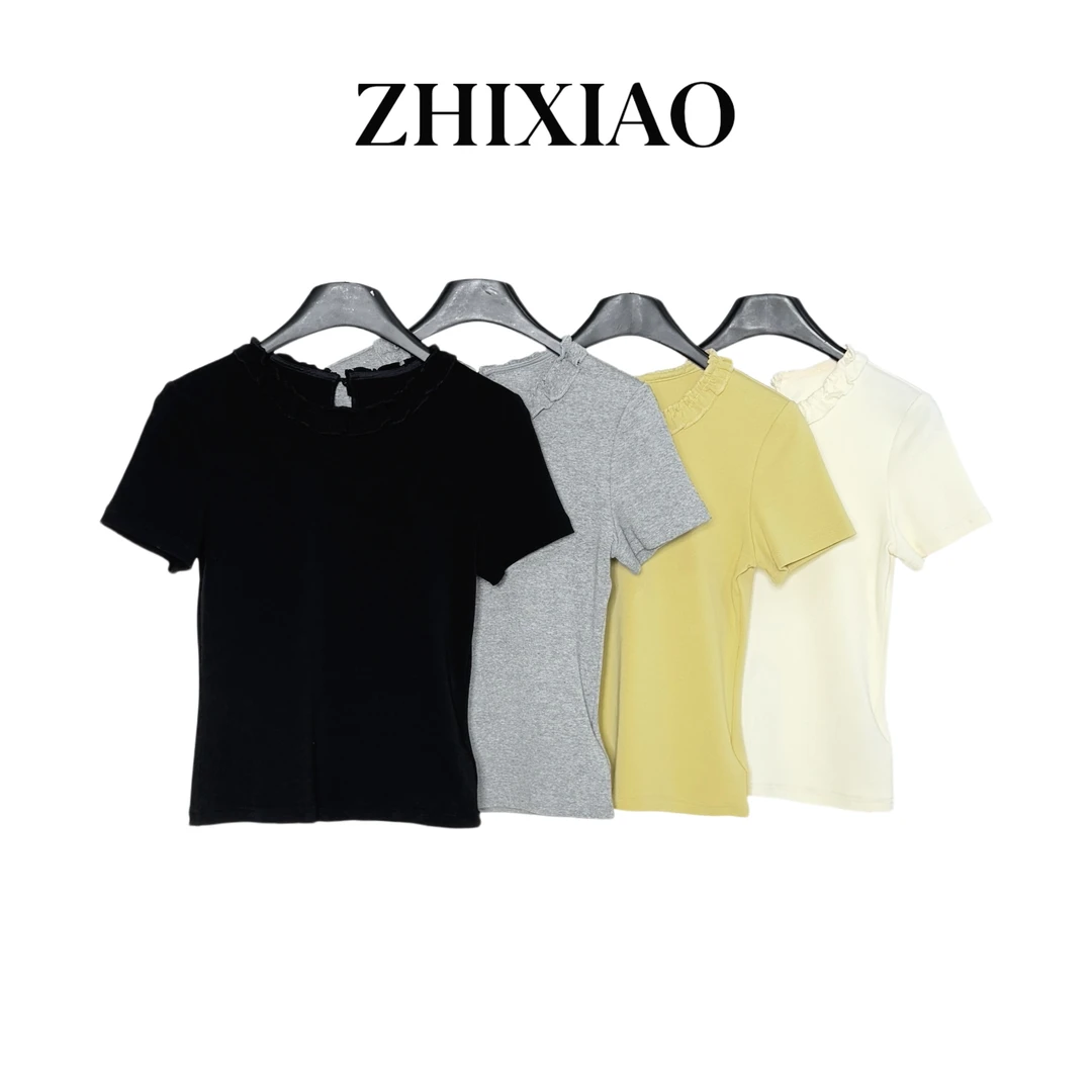 【ZHIXIAO】夏季新款：领口木耳边短袖91069