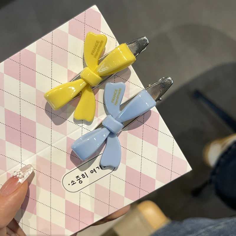 元气满满韩系醋酸蝴蝶结发夹女高级感边夹侧边碎发刘海夹鸭嘴夹