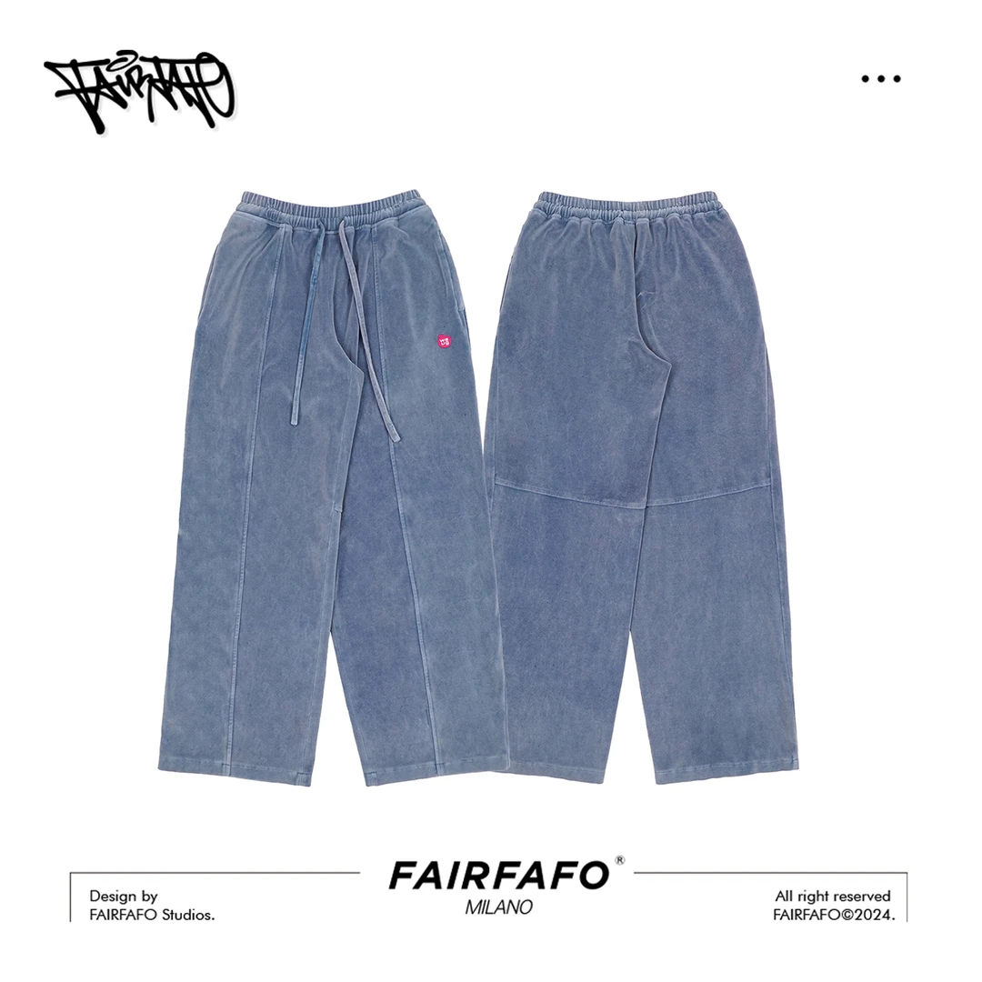FAIRFAFO【绒面宽松长裤】KZRP312157阔腿宽松休闲百搭松紧设计长裤