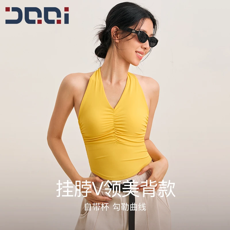 的确奇【秋上新】一体式挂脖瑜伽背心女V领性感美背外穿健身服 2298