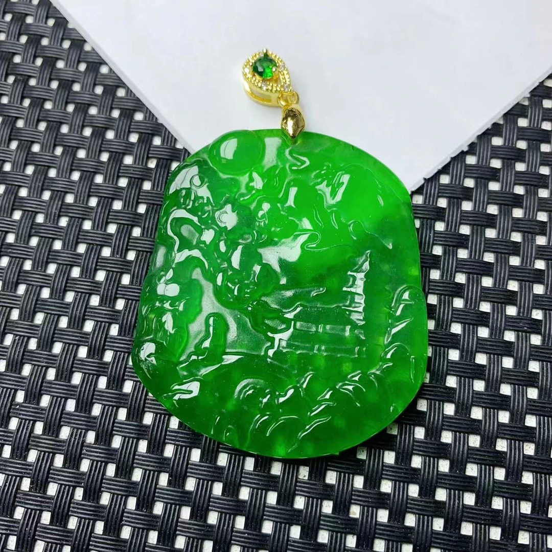 [石矿]A1391透绿山水牌吊坠