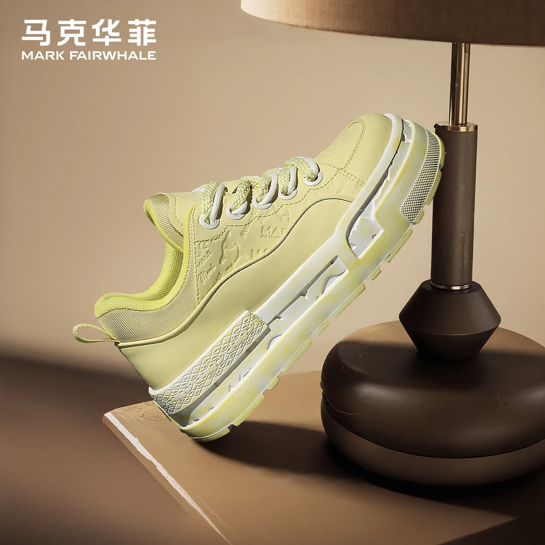 马克华菲男鞋2025新款夏季男士真皮厚底休闲鞋增高渐变色时尚板鞋