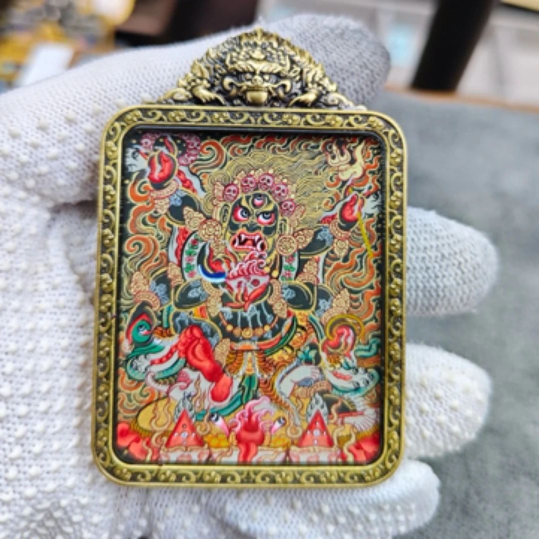 铜合金布艺吊坠 藏式风格大黑彩唐吊坠