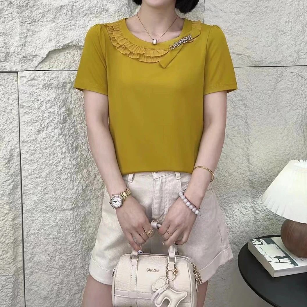 小施家气质女人味花边领冰爽垂感显瘦T恤68972