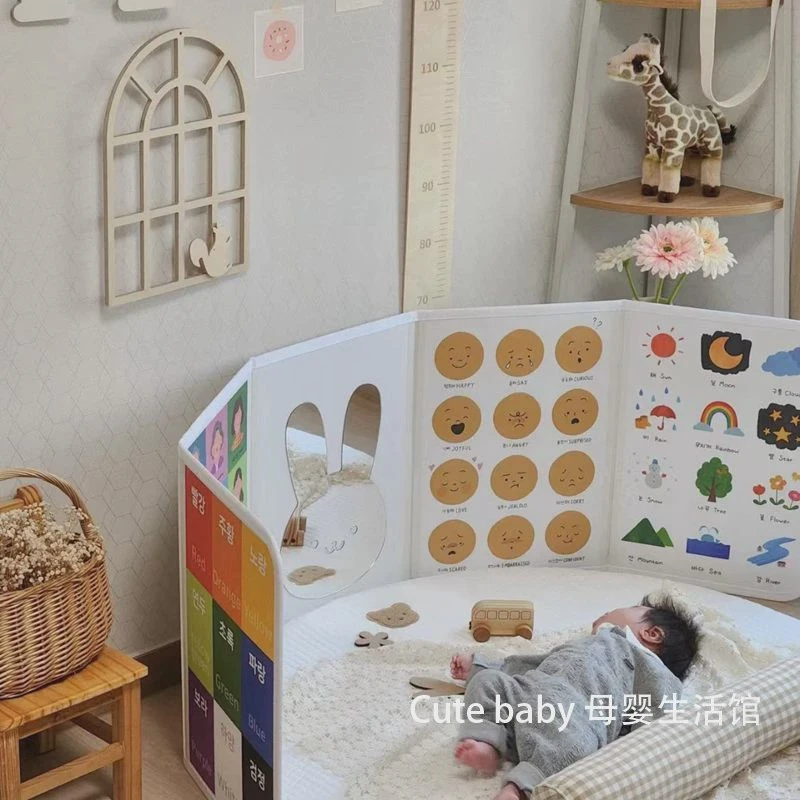 韩风立式认知卡屏风折叠双面卡通儿童早教教具画益智玩具镜子