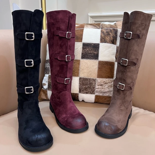 717-25时装靴骑士时尚女靴过膝百搭高筒靴长筒平底粗跟