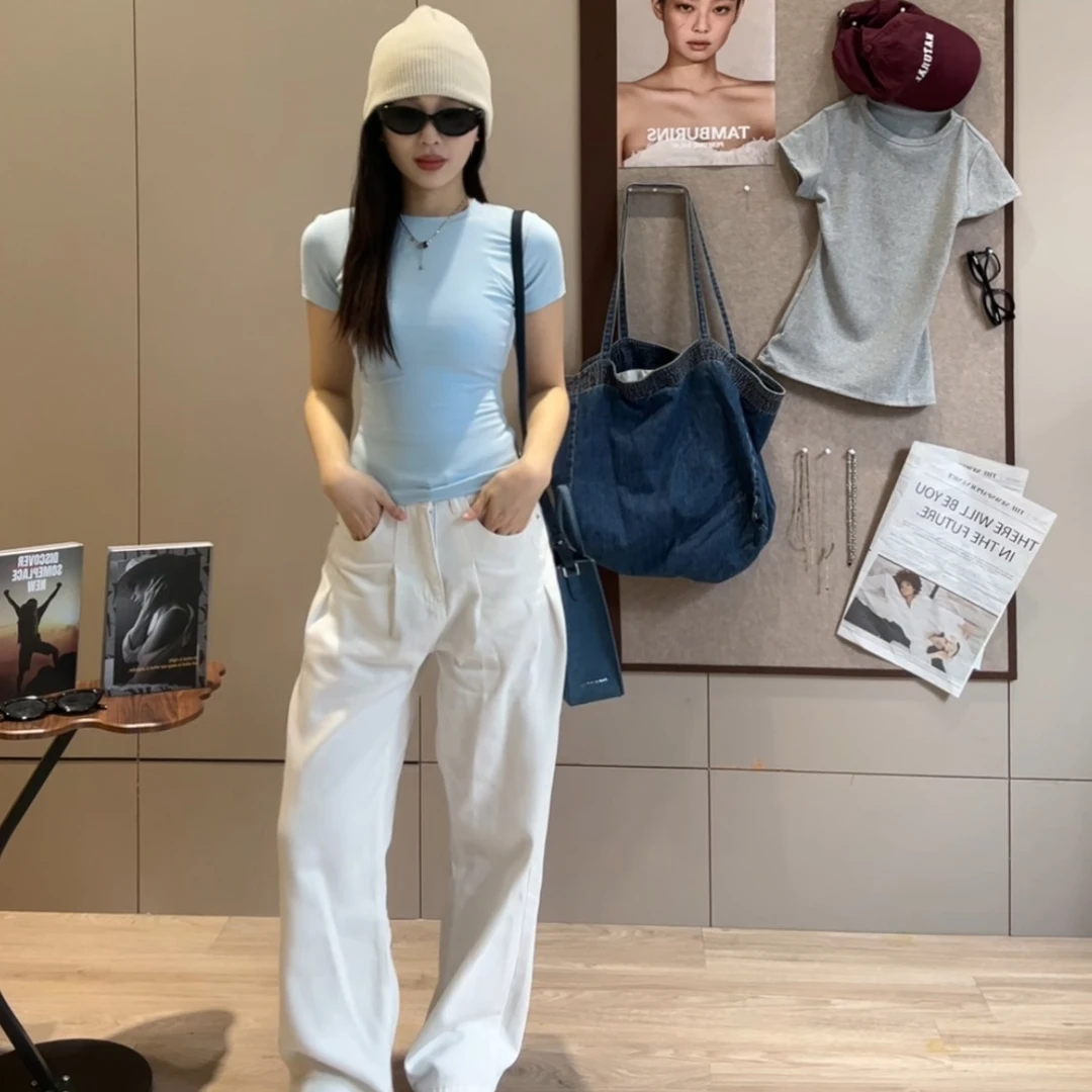 【粉丝专属】夏季新款百搭显瘦阔腿牛仔裤女休闲水洗长裤时尚