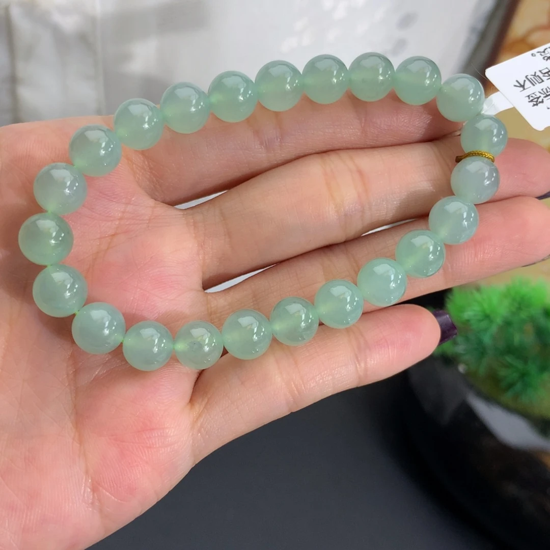 翡翠未镶嵌手串卡8冰胶晴绿手串