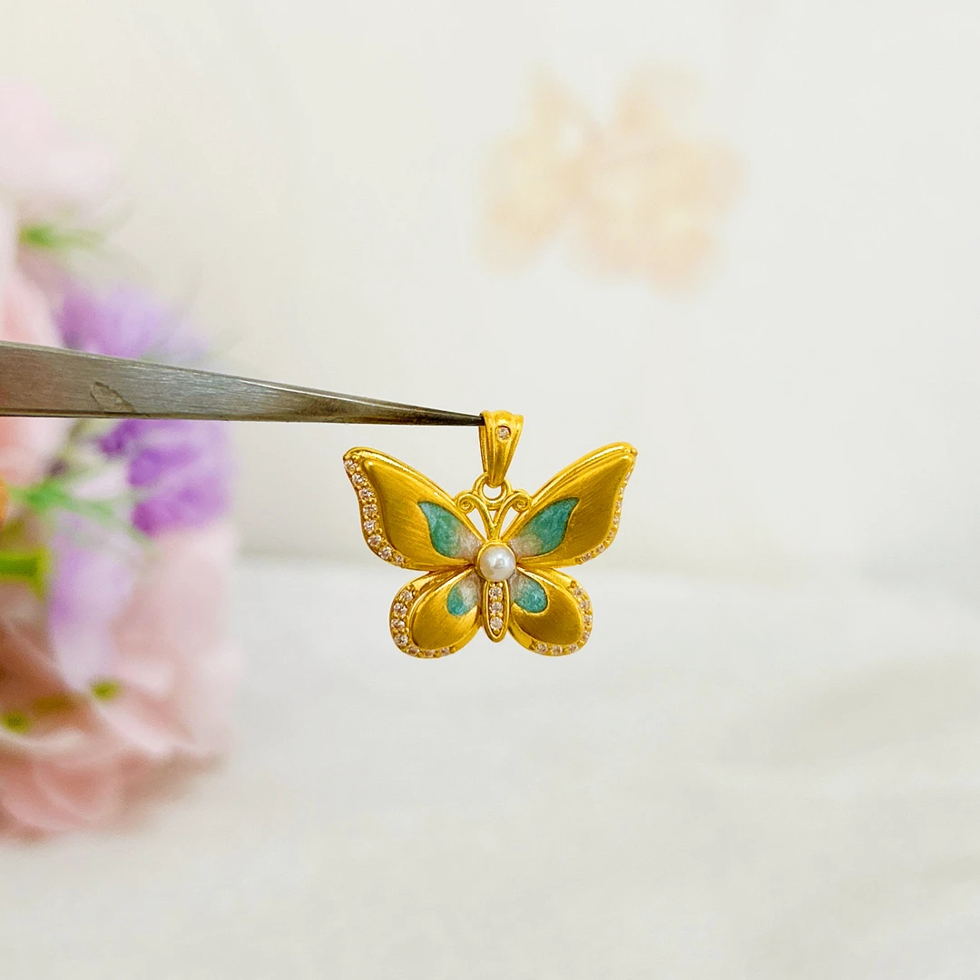 G足金999镶嵌镂空蝴蝶吊坠 5D工艺黄金A1