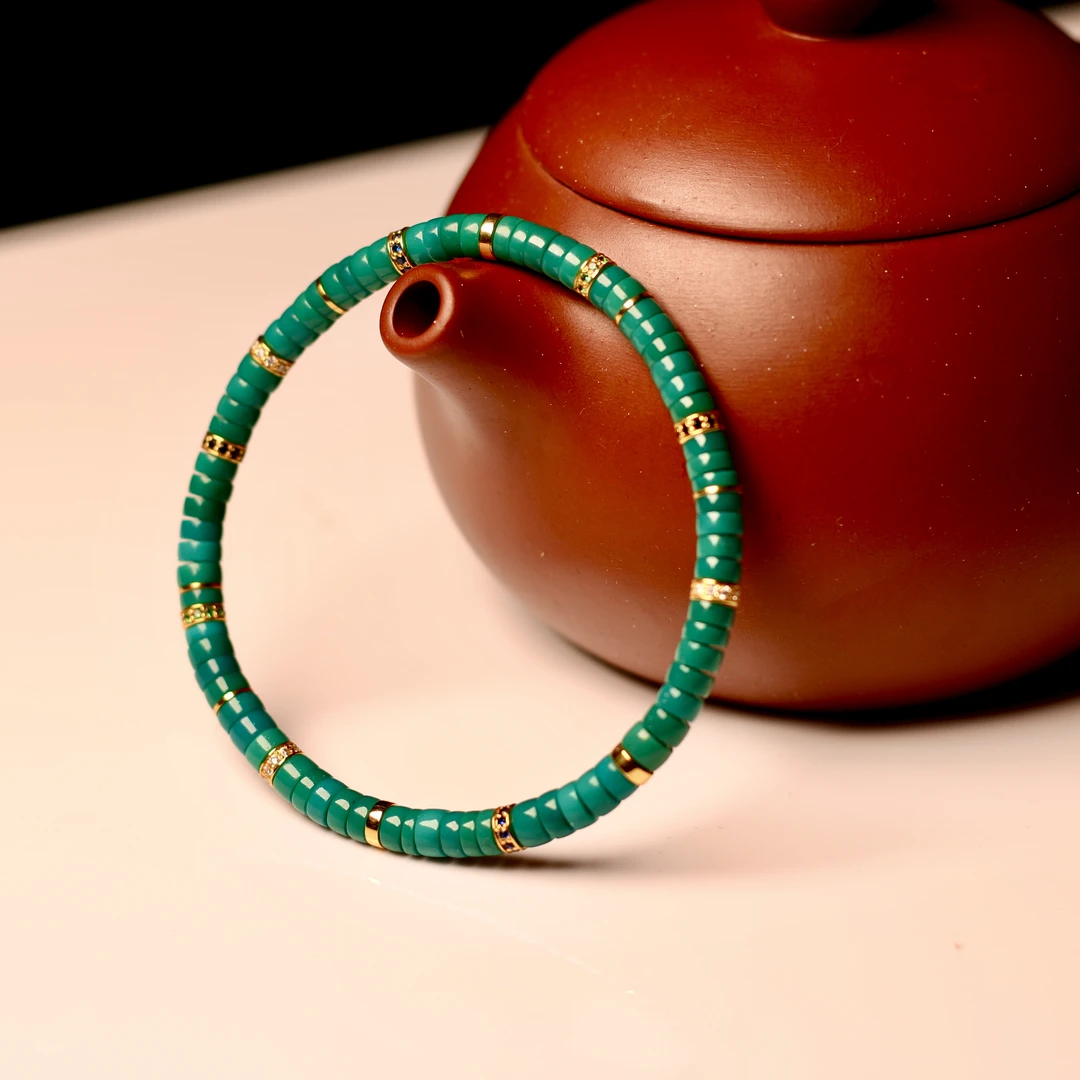 收藏级绿松石金钻手串高瓷全玉化地狱色精致单圈男女手串文玩礼物