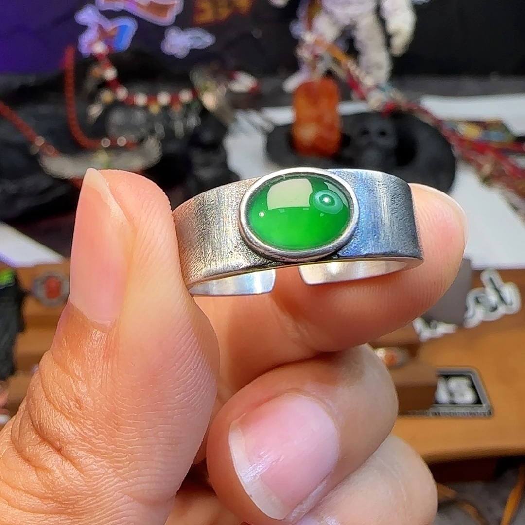 不***明翡翠银S925镶嵌戒指