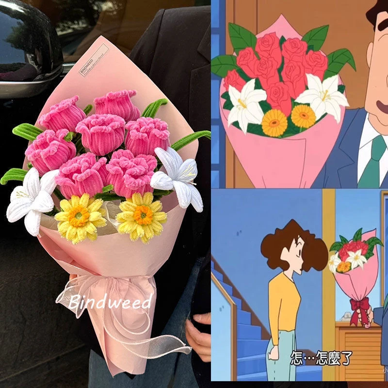 广志的花送美伢的同款仿真玫瑰花束手工diy材料包扭扭棒生日礼物