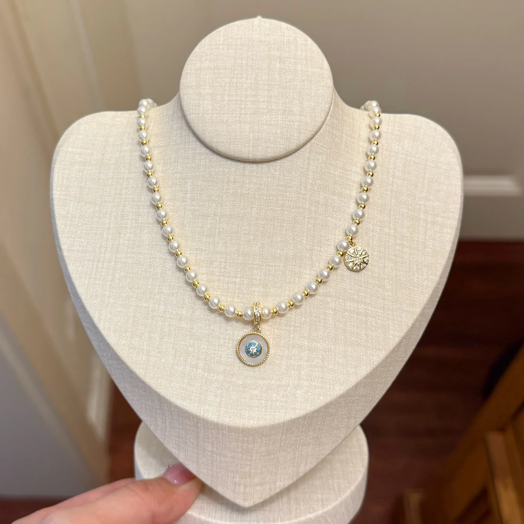 铜合金仿珍珠项链 X0213 时尚罗盘爆款精致小米珠项链