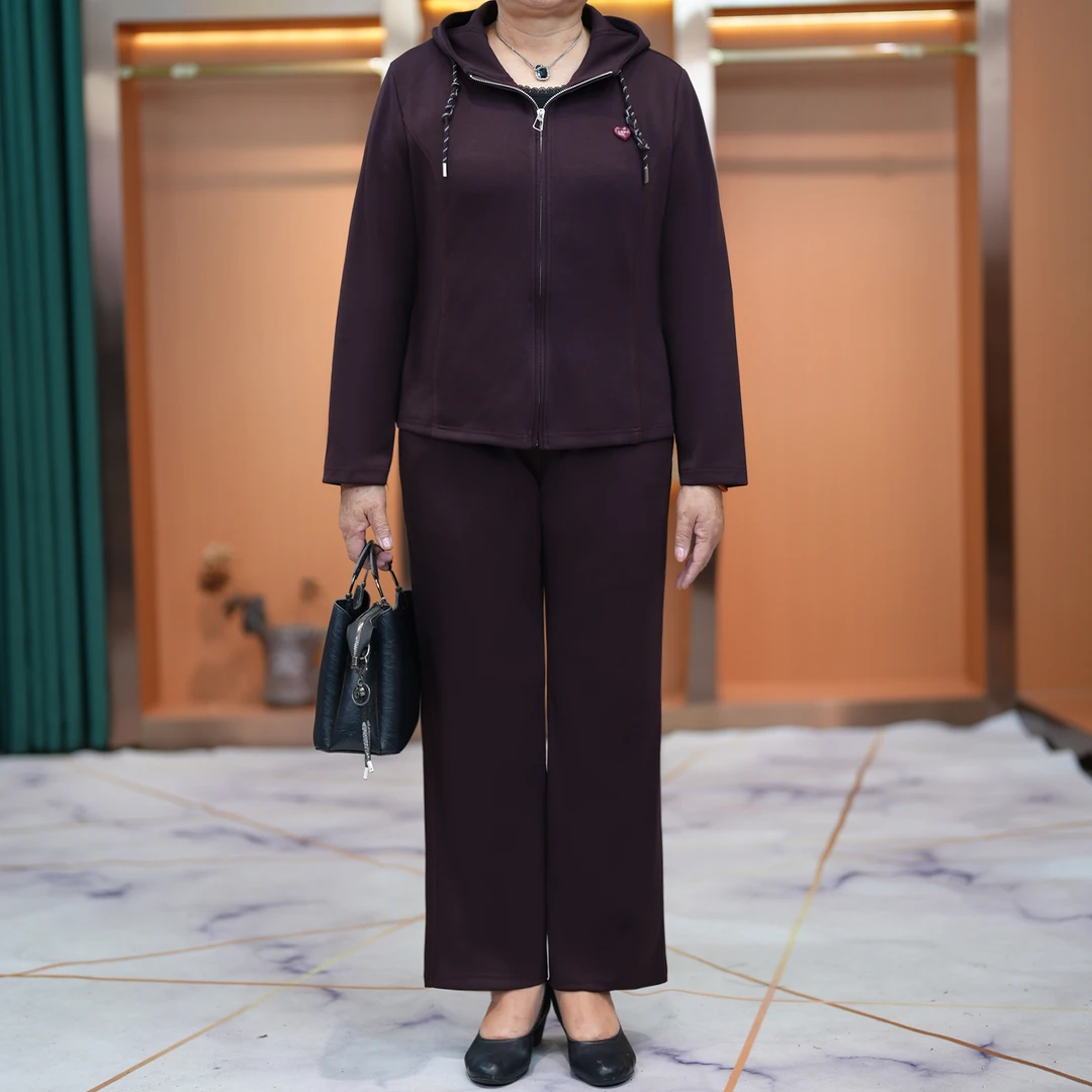大码胖妈妈装遮肉显瘦连帽运动套装2025秋新款中老年直筒裤两件套