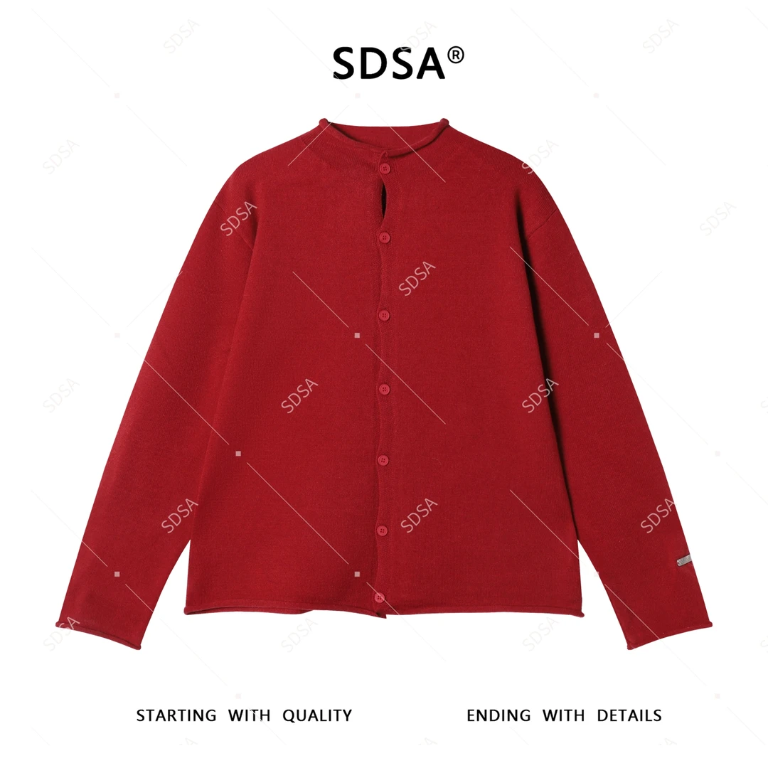 SDSA男士毛衣2025新款轻奢痞帅男装纯色慵懒半高领纽扣开衫针织衫