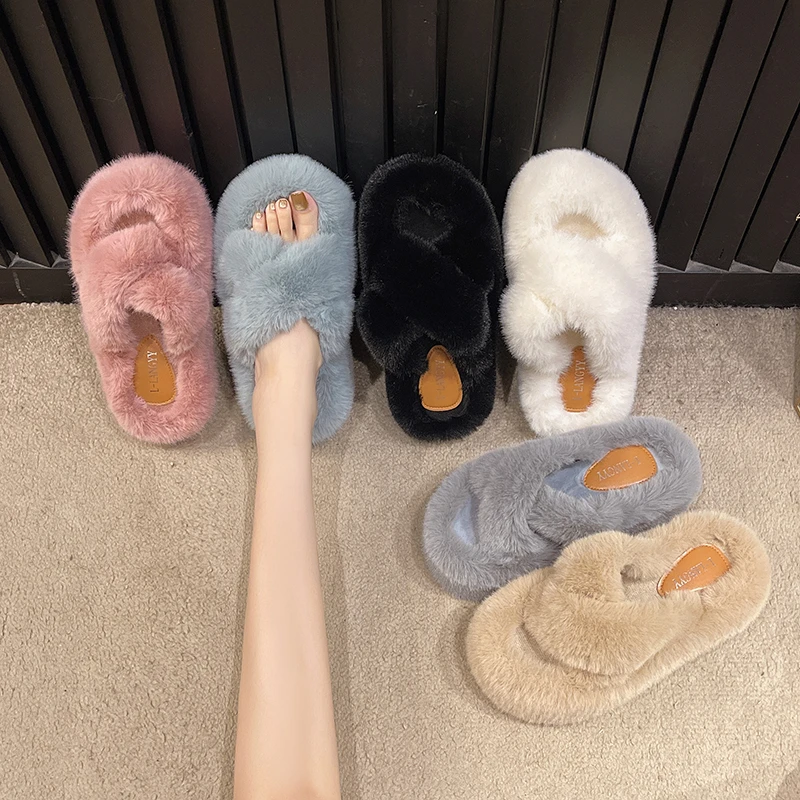 【全额补贴运费】百搭居家外穿毛毛拖鞋日常交叉平底毛拖一字拖