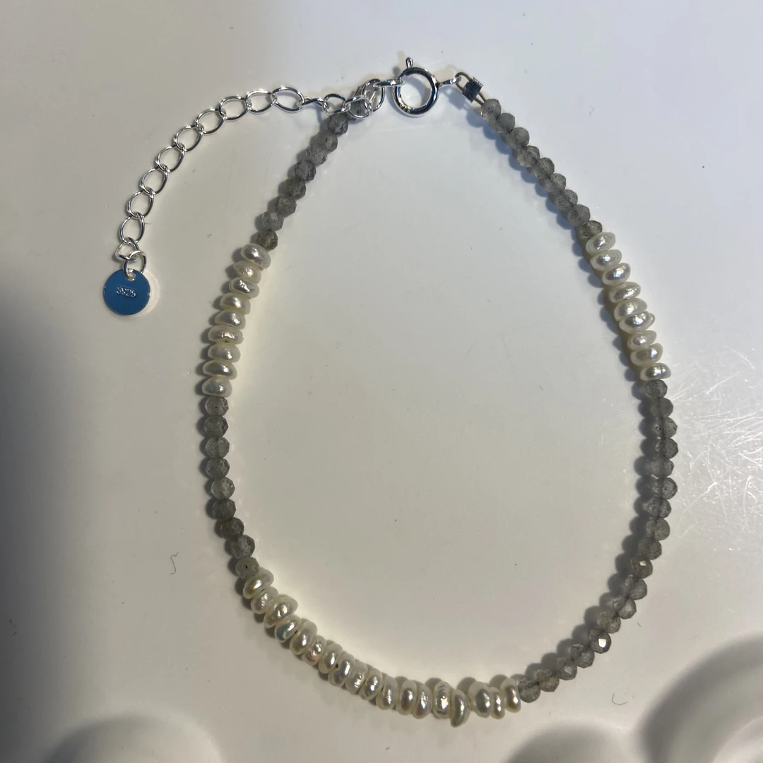 J03天然淡水珍珠手链baby珠加月光石925银扣头延长链