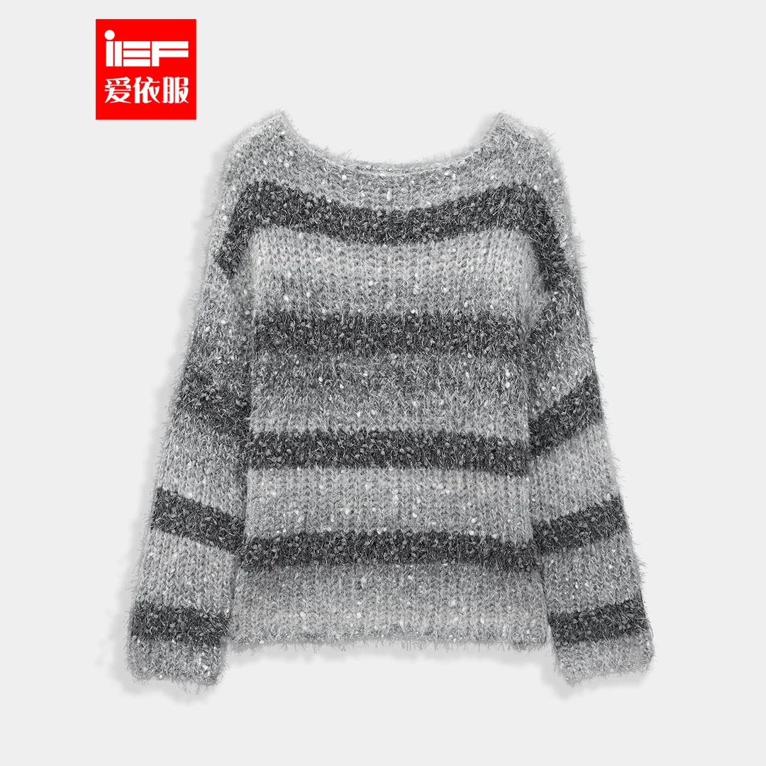 IEF/爱依服2025新款秋季温柔气质条纹百搭宽松毛织上衣