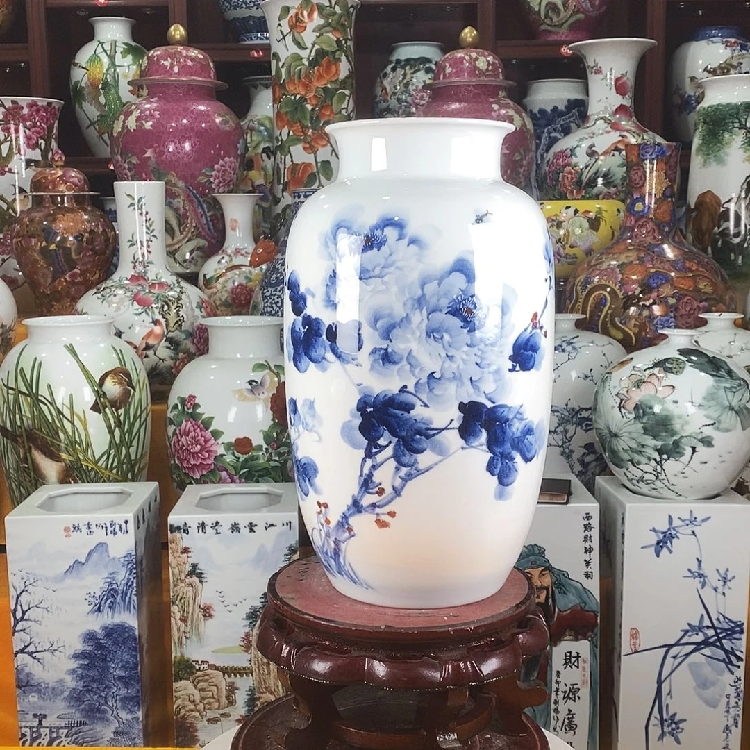 摆件陶景德镇陶瓷青花冬瓜瓶