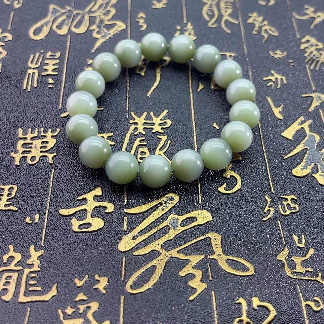 和田玉未镶嵌颈饰俄碧-粉青手串-12mm