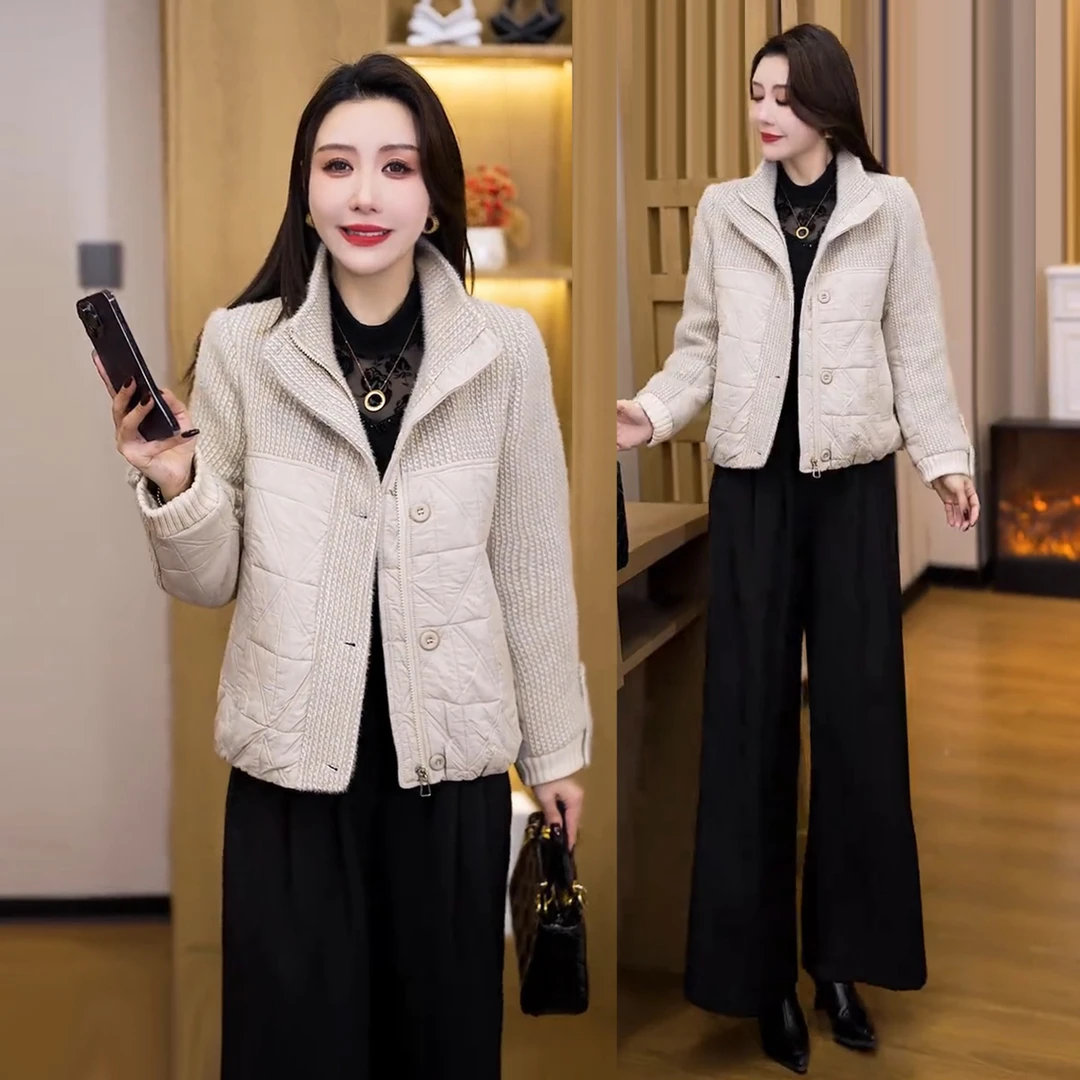 时尚洋气立领拼接棉服女冬季新款宽松显瘦加厚保暖短款棉袄外套潮