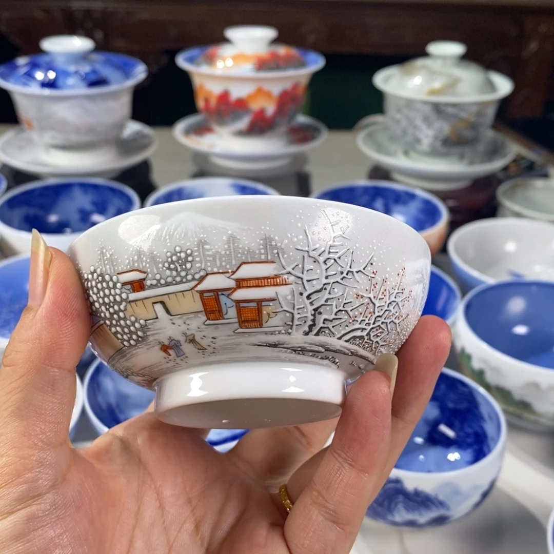 粉彩雪景主人杯杯