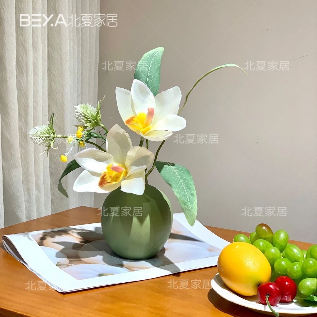 小清新仿真沙丁蕙兰扎花陶瓷花瓶插花室内茶几装饰摆件