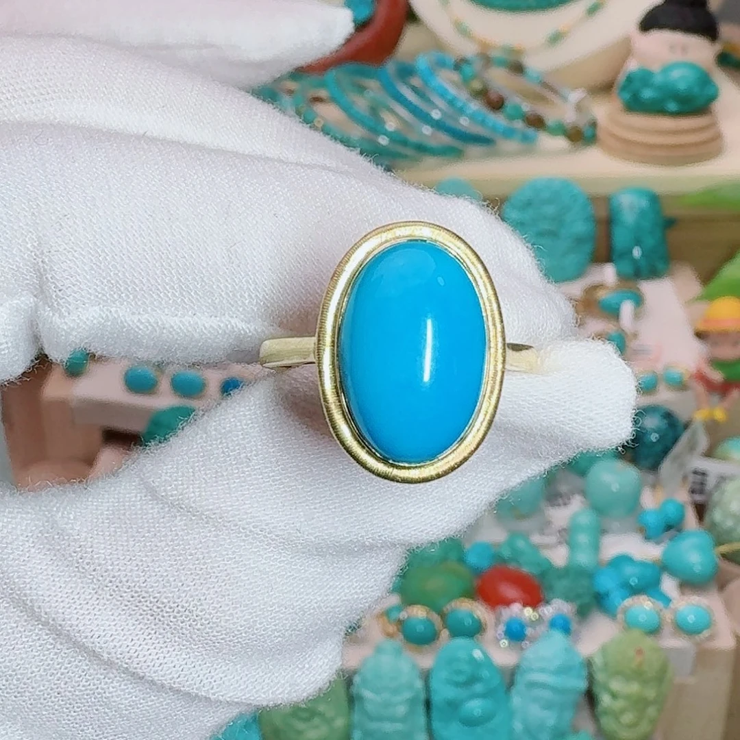 绿松石18K金镶嵌珠宝奇石简约暴暴蓝戒指