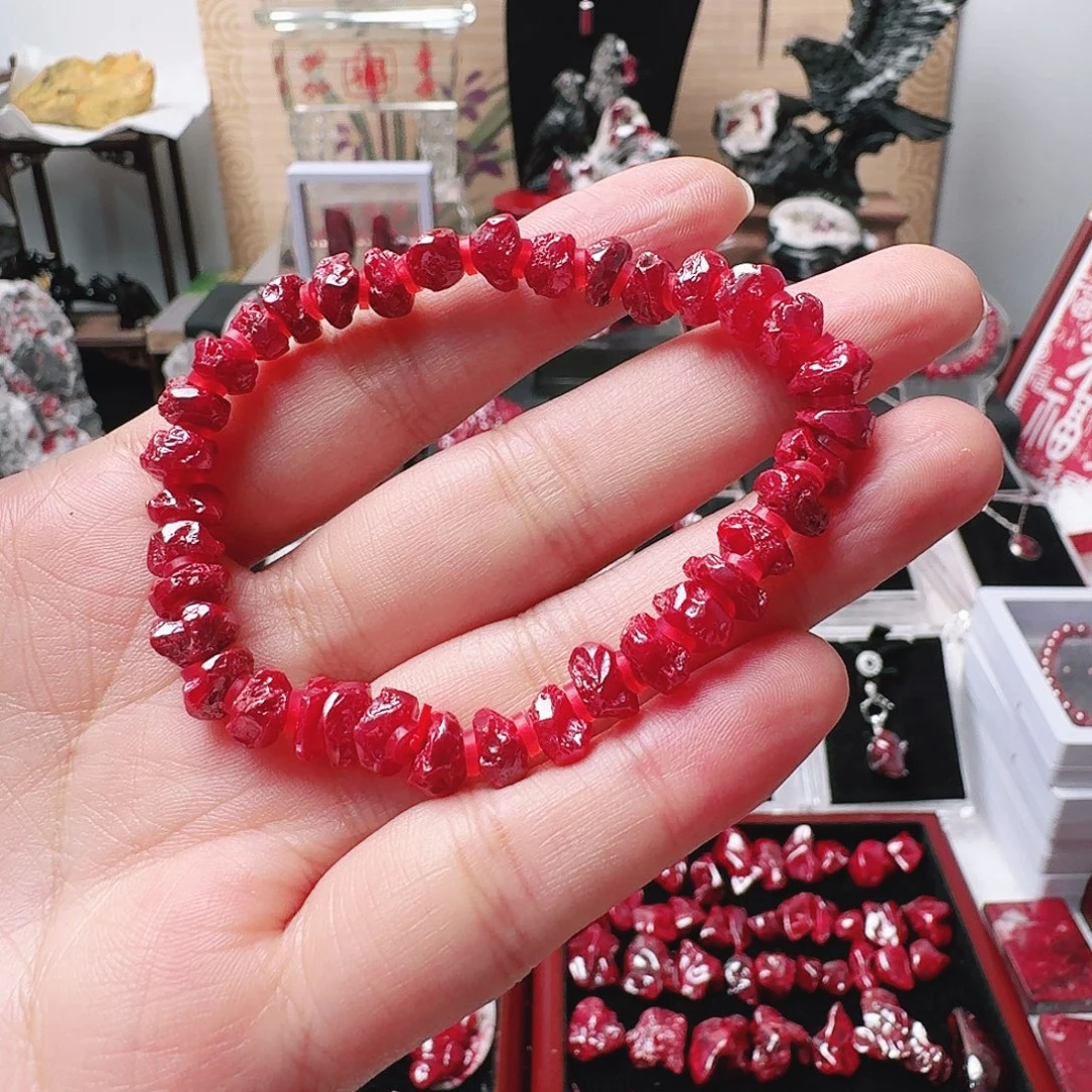 天然辰砂天然朱砂无根砂晶体手串，32.5克