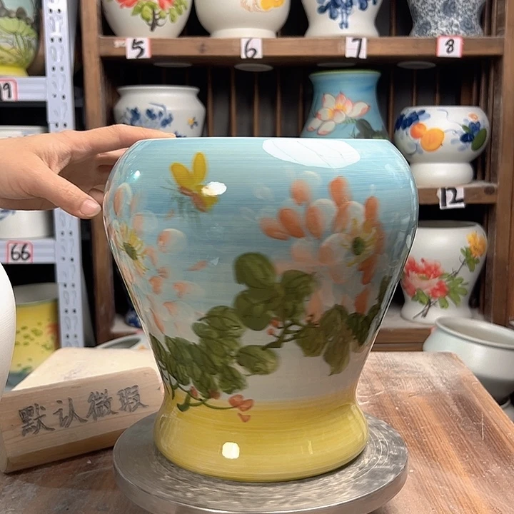 陶油画牡丹鱼尾高高24