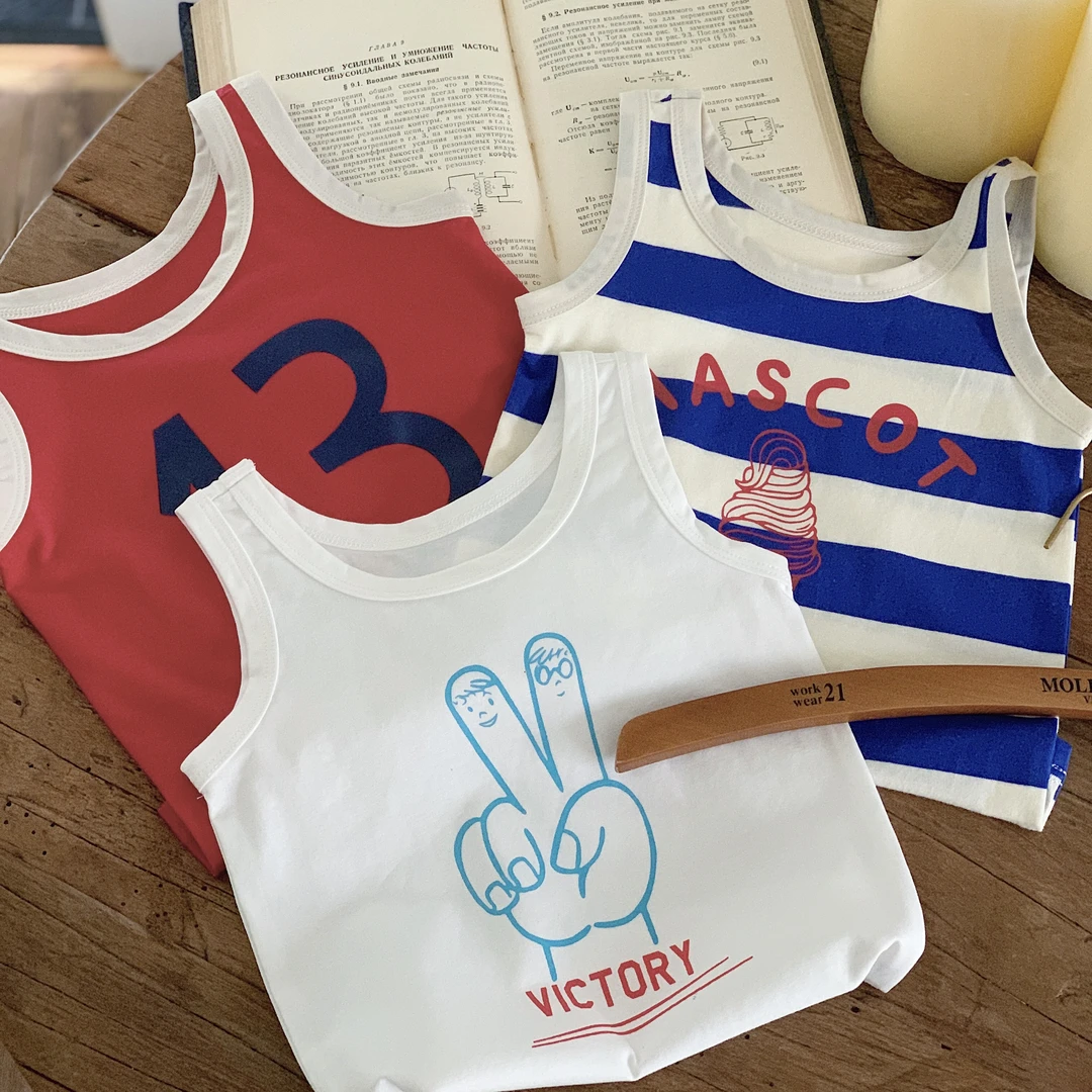 ZYx069韩版儿童简约卡通背心夏季新款个性时尚休闲