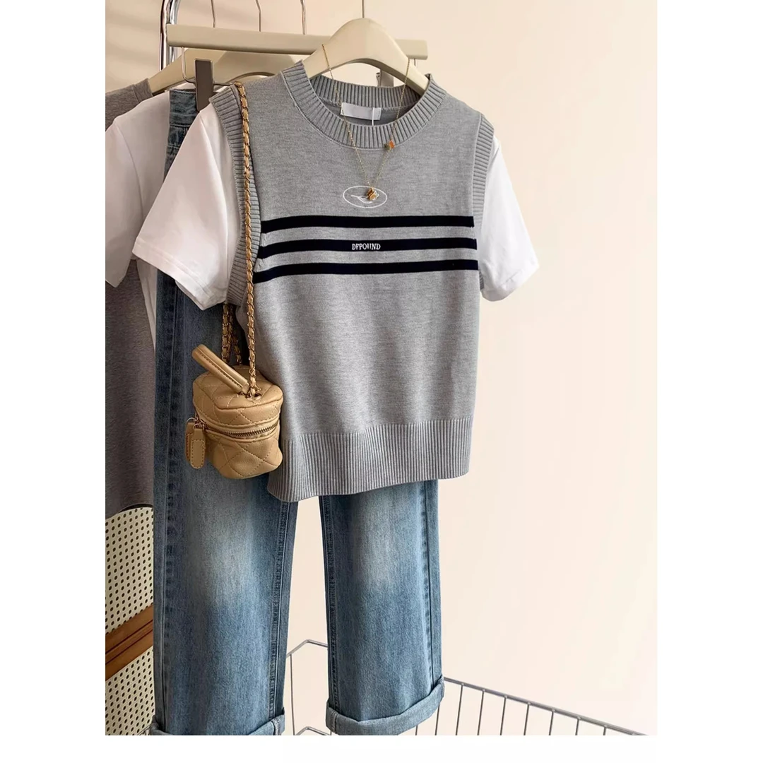 韩版洋气假两件针织衫短袖T恤夏季新款设计感小众休闲短款上衣女