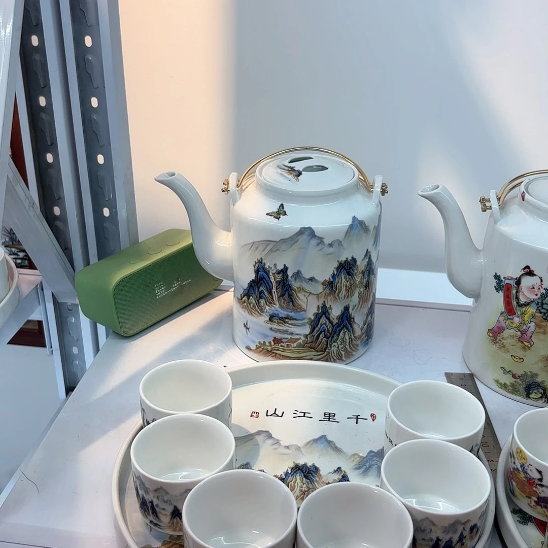 壶千里江山图四斤➕10个杯子➕茶盘